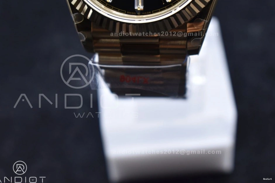 Dial 40 Markers President 701 Crystal GMF A2836 DayDate On 904L RG Black Bracelet Lightweight Steel Tungsten Weighted V with 0725